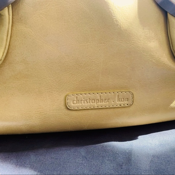 ✨Christopher Kon✨ Yellow Leather Handbag W/Chrome Buckle Hardware & Dusk Bag - Picture 3 of 16